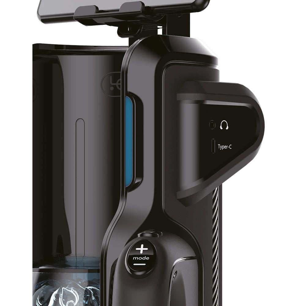 Leten masturbator close-up featuring phone mount, controls and Type-C port.