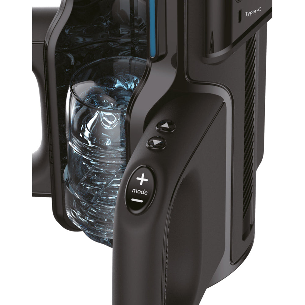 Vacuum cleaner dust container and power controls