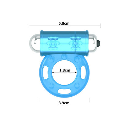 Lovetoy Lumino Play blue glow-in-the-dark cock ring with dimensions.
