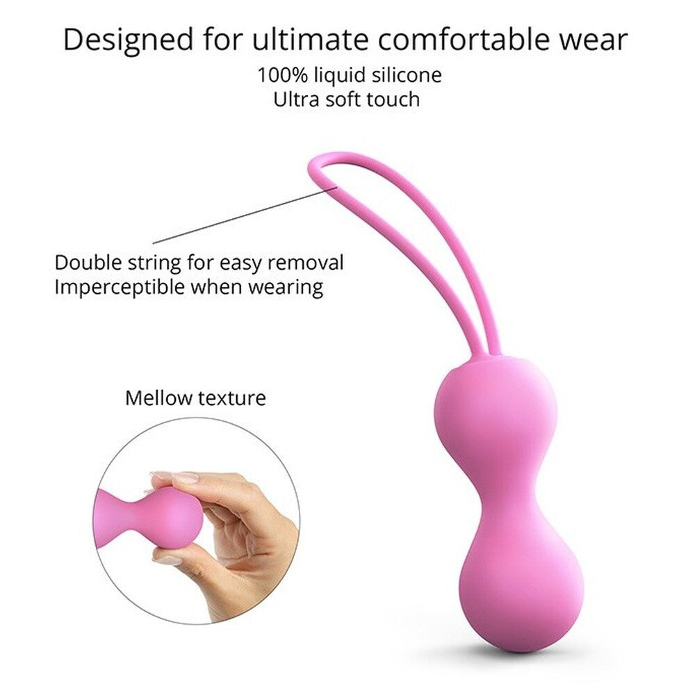 Love To Love Joia kegel balls, a pink, double-ball vibrator with a retrieval string.