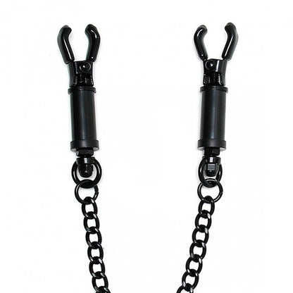 Dare to desire, my darling, with these wicked black clamps and chain. Adjustable, bold, and ready to play.
