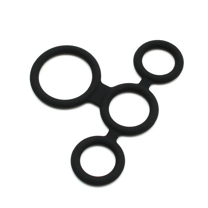 Black silicone cock ring and ball splitter, a pleasure enhancer.
