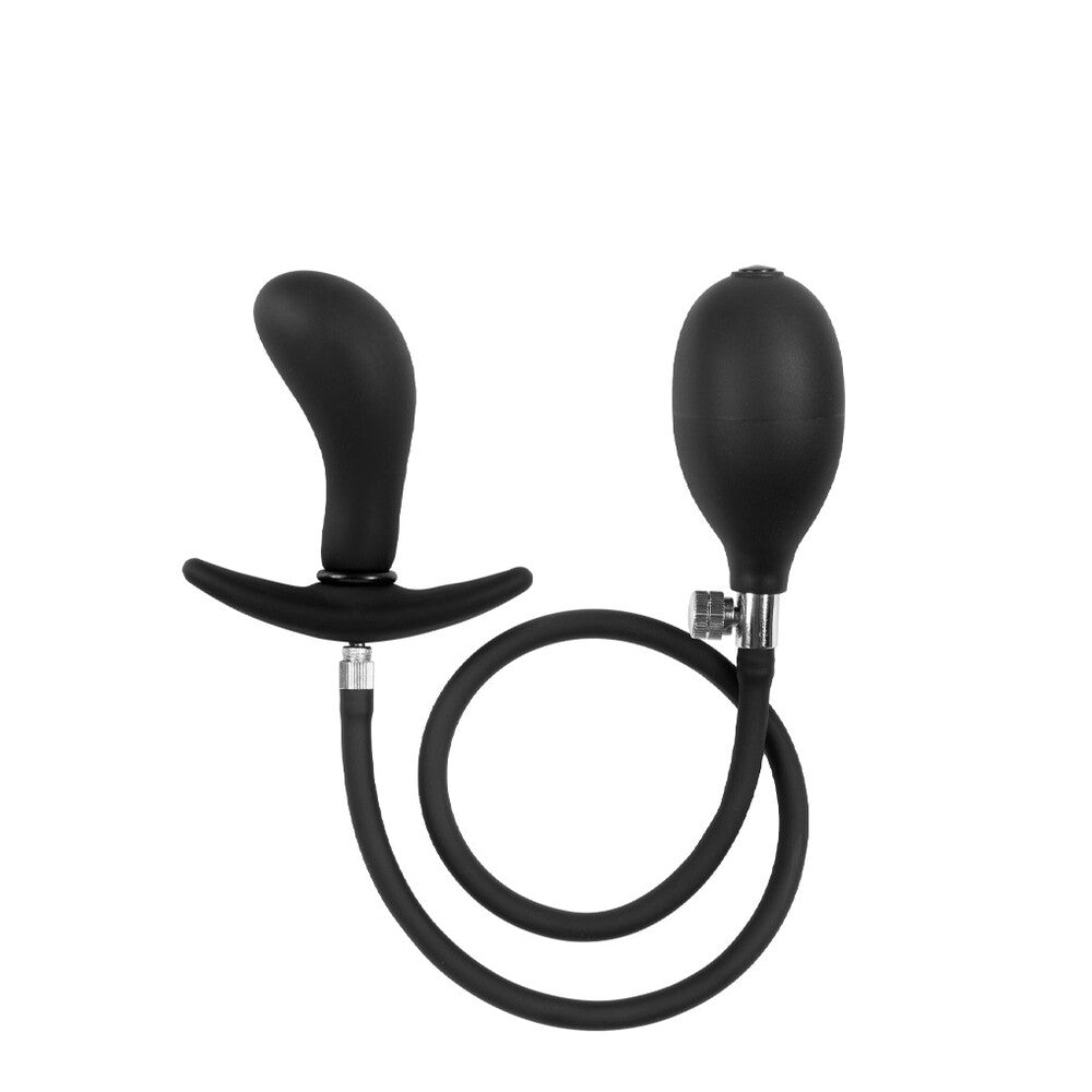 Black inflatable anal plug toy.