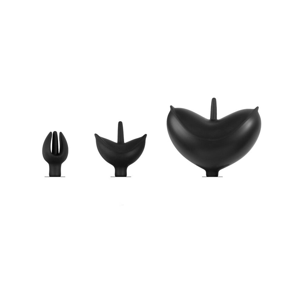 Black Rimba Latex Play Anal Tulip, three sizes displayed.