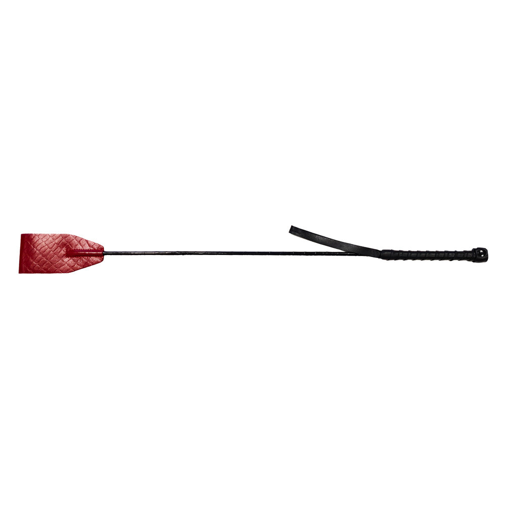 Rouge Garments red leather croc print riding crop.