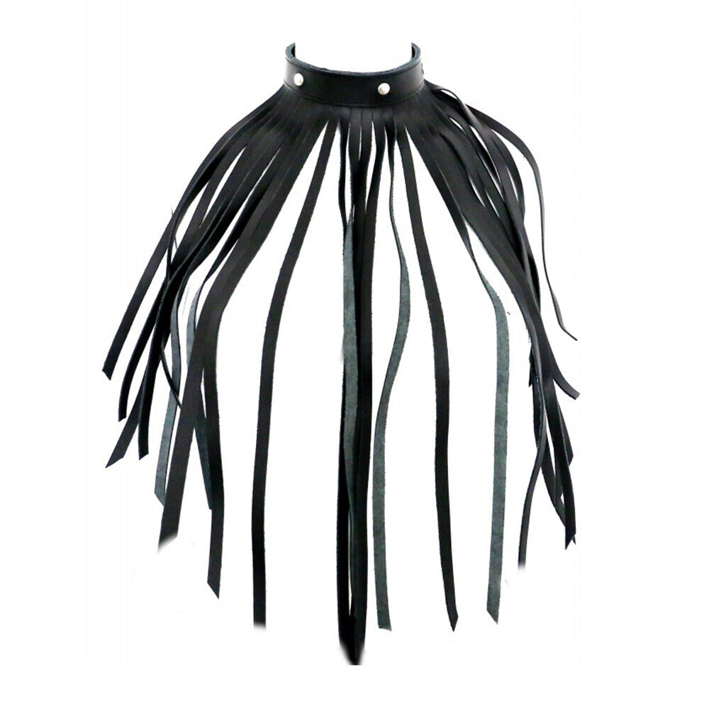 Black leather fringe collar