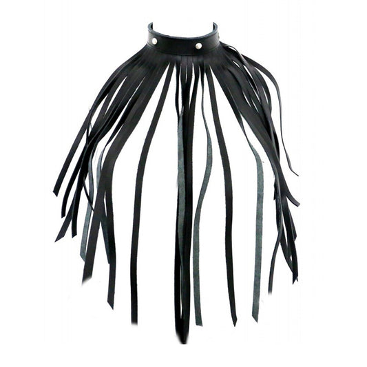 Black leather fringe collar