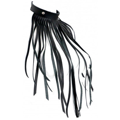 Black leather fringe collar necklace