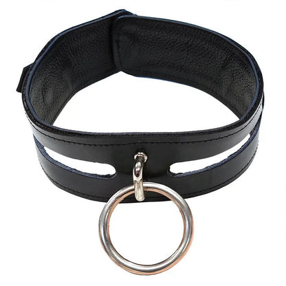 Black leather collar with large ring detail