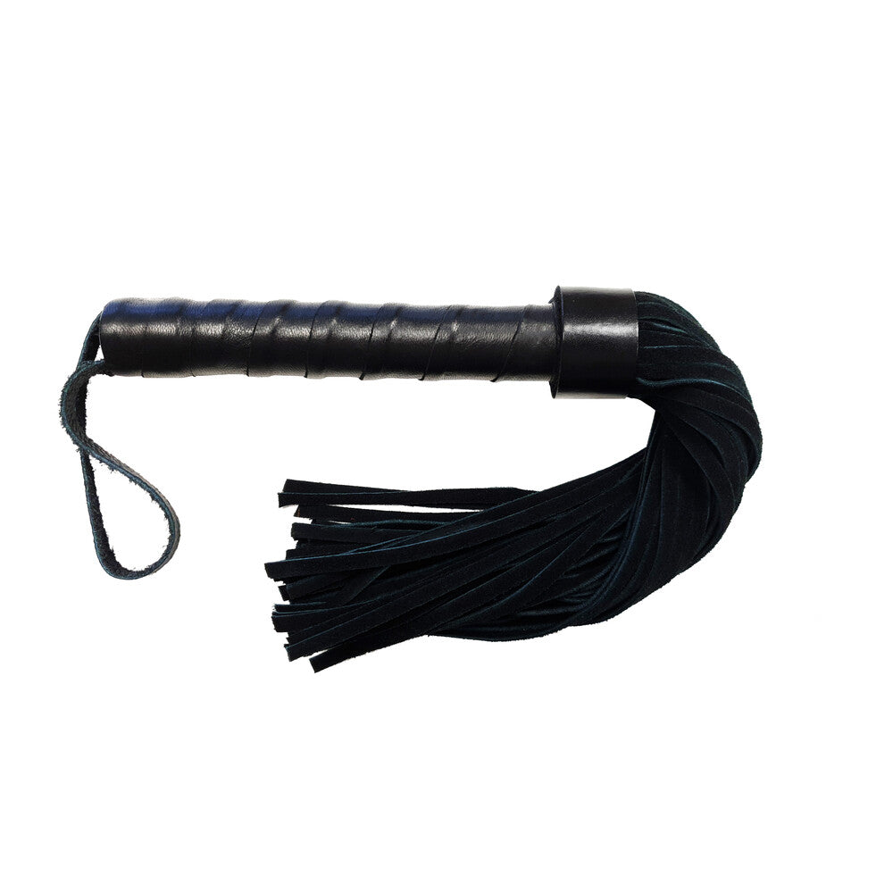 Leather handle suede flogger for playful bedroom adventures.