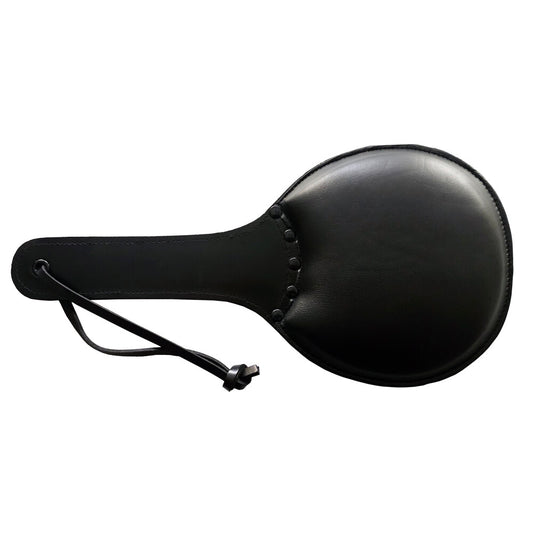 Black padded leather ping pong paddle from Rouge Garments.