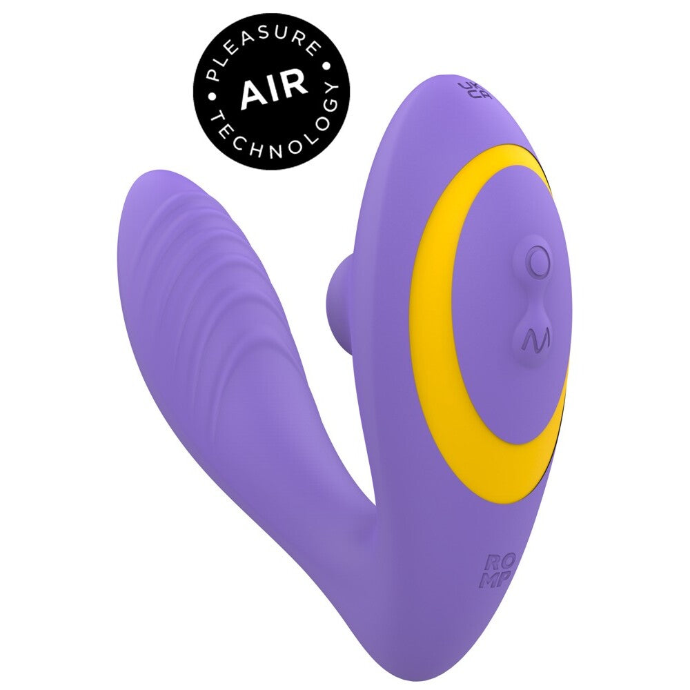 Purple clitoral and G-spot vibrator with air pulse technology for pleasure.