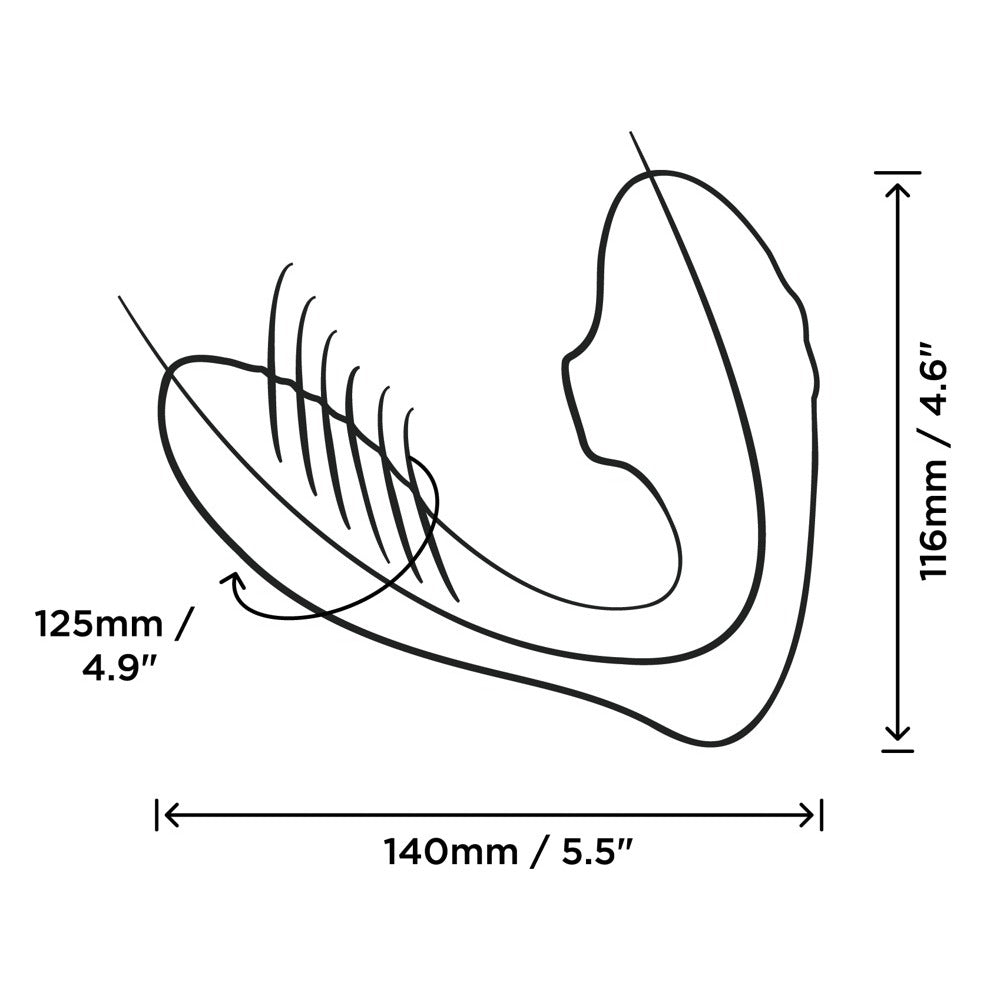 Reverb Clitoral and G-Spot stimulator dimensions diagram.