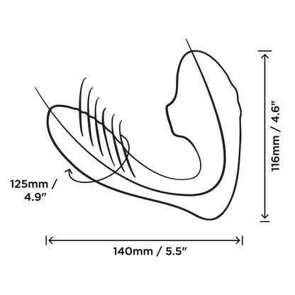 Reverb Clitoral and G-Spot stimulator dimensions diagram.