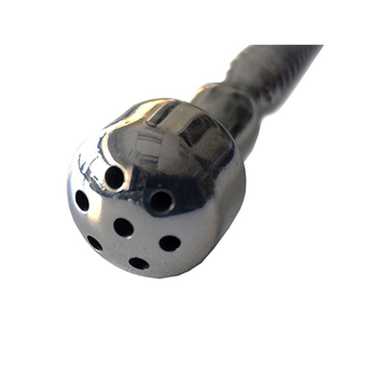 Rouge stainless steel shower head penis plug with multiple holes.