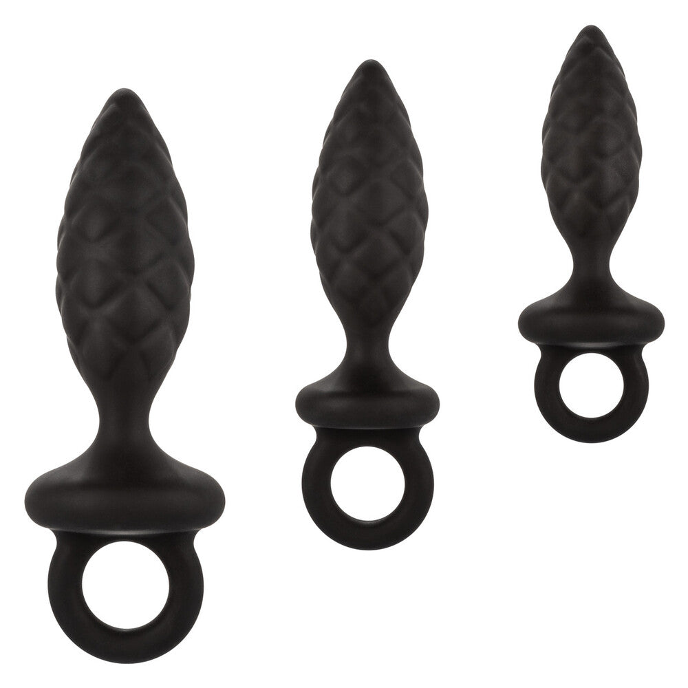 Intriguing trio of textured anal probes. Discover pleasure with silicone intimacy toys.