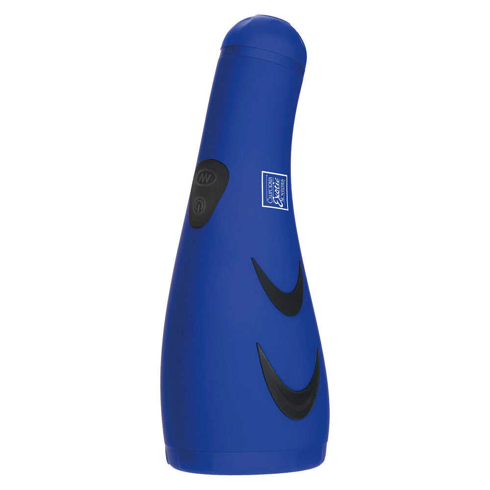 Blue stroker by California Exotic, with black curved accents.
