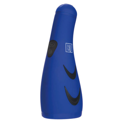 Blue stroker by California Exotic, with black curved accents.