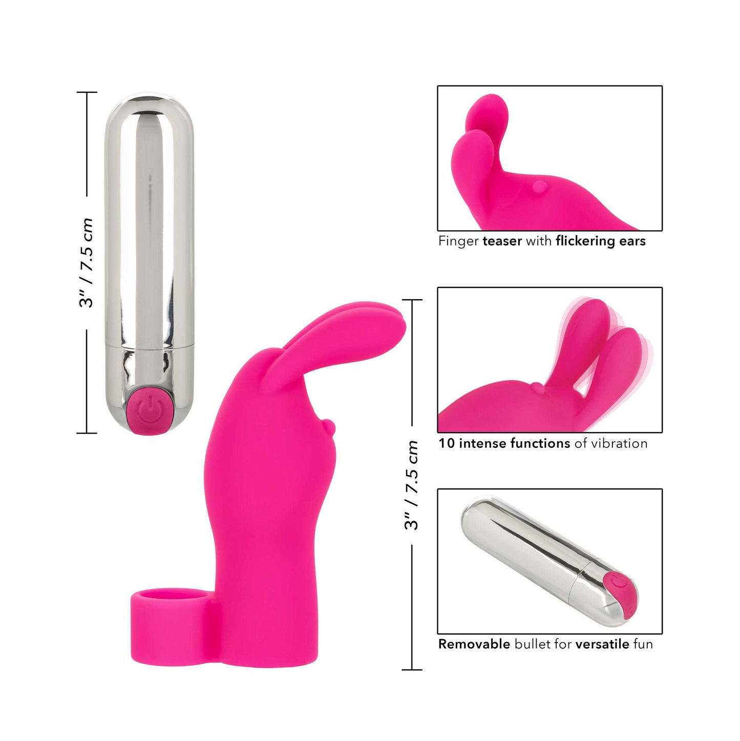 Pink bunny finger vibrator with removable bullet vibrator.