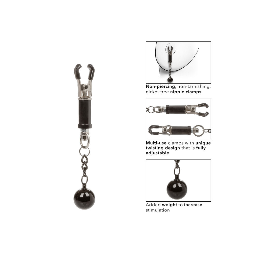 Weighted, twistable nipple clamps for enhanced pleasure