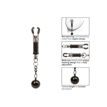 Weighted, twistable nipple clamps for enhanced pleasure