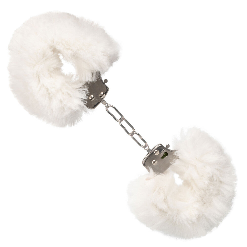 Fluffy white faux fur novelty handcuffs
