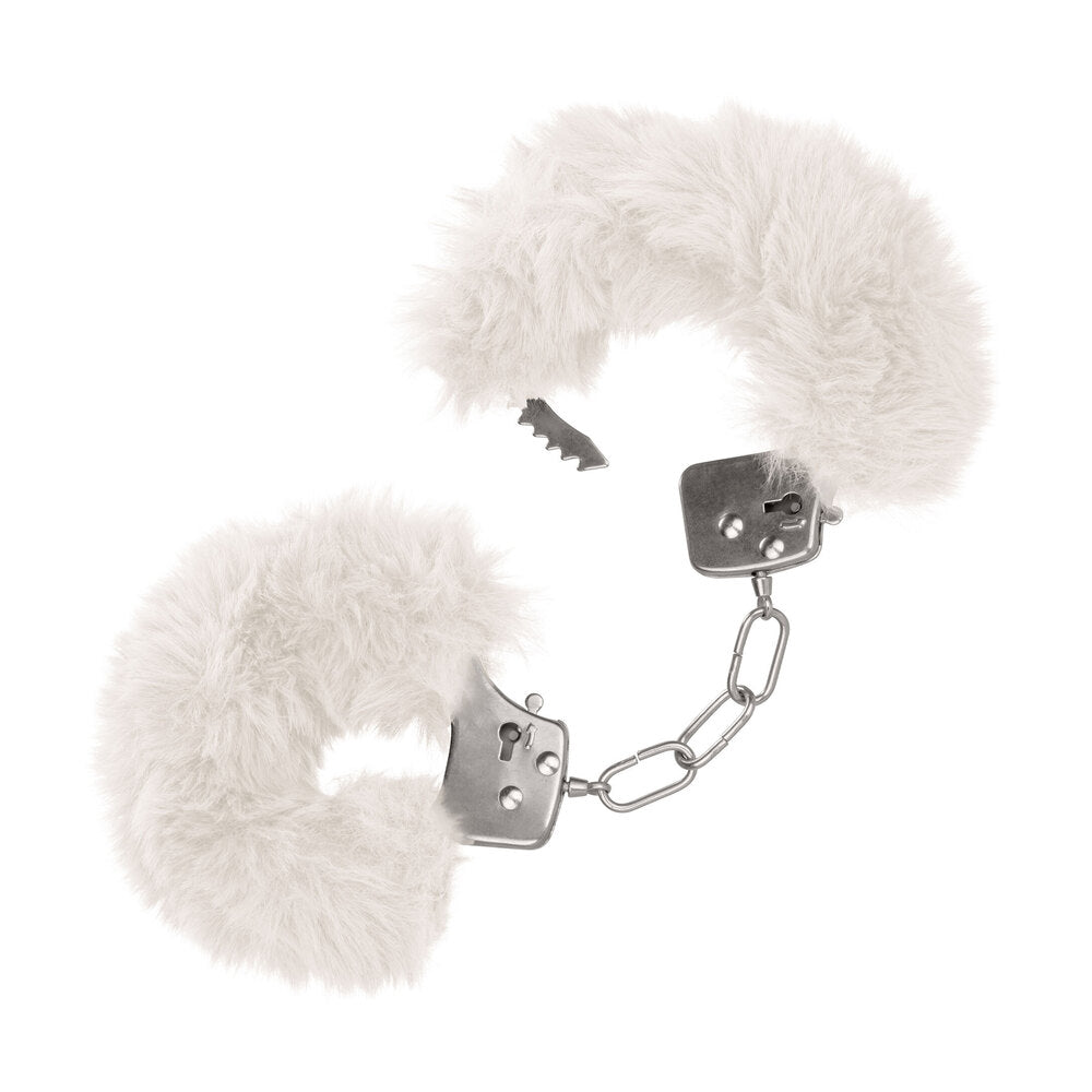 Fluffy white faux fur handcuffs