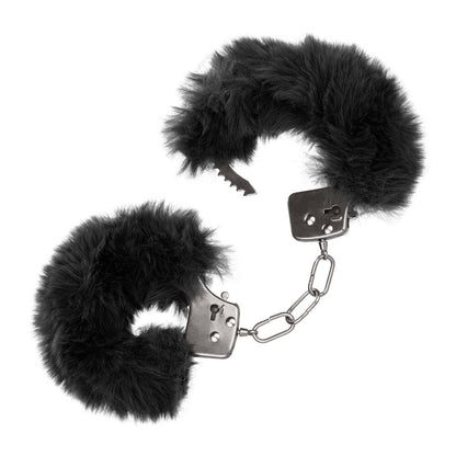 Black furry cuffs for playful restraint
