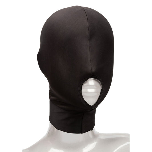 Sleek black open-mouth hood. Dare to tempt, a canvas of intrigue, whispering playful secrets for your pleasure.
