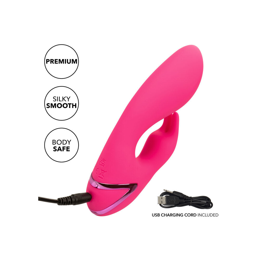 A vibrant pink vibrator, ready to whisk you away to pleasure. Silky smooth, body safe, and completely rechargeable.