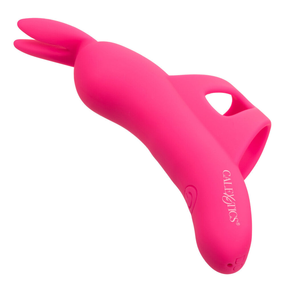 Pink finger teaser vibrator with bunny ears.