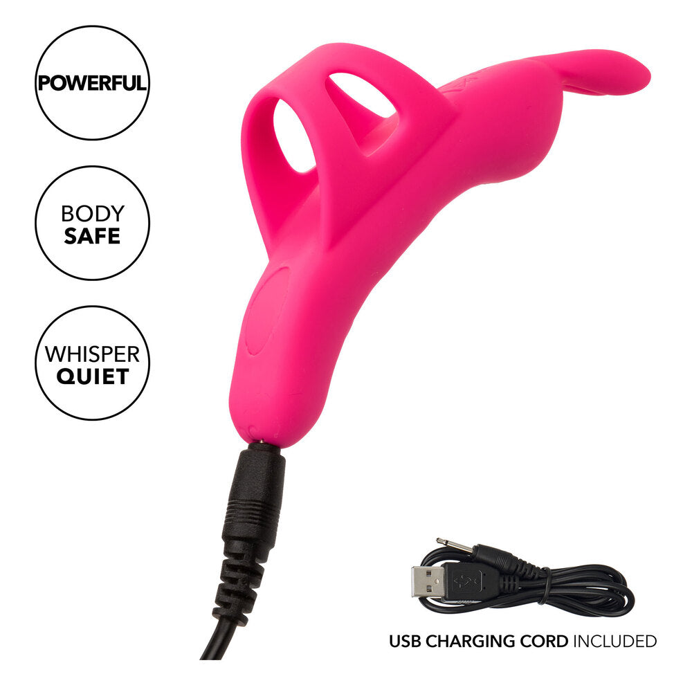 Pink California Exotic finger teaser with charging cable.