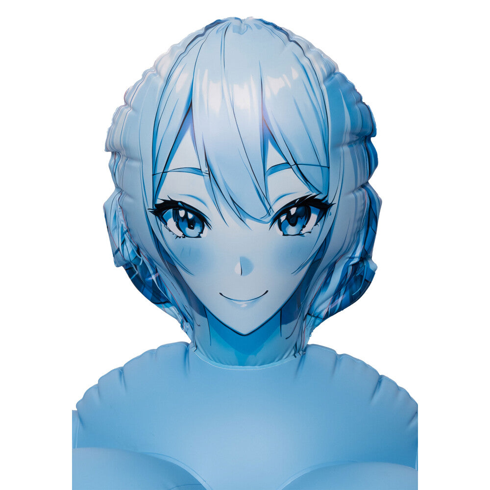 Anime style love doll headshot in blue tones.