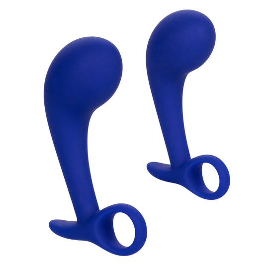Blue anal trainer set, playful curves and ring design for sensual exploration.