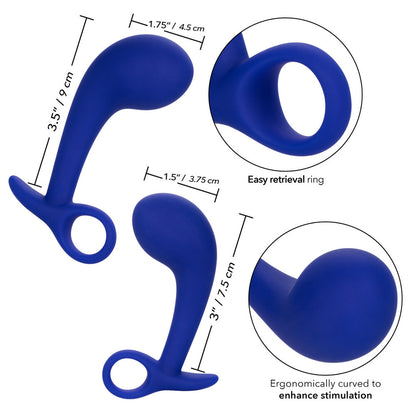 Intriguing blue anal trainers, ergonomically shaped for sensual discovery and easy retrieval. A cheeky introduction to pleasure.

