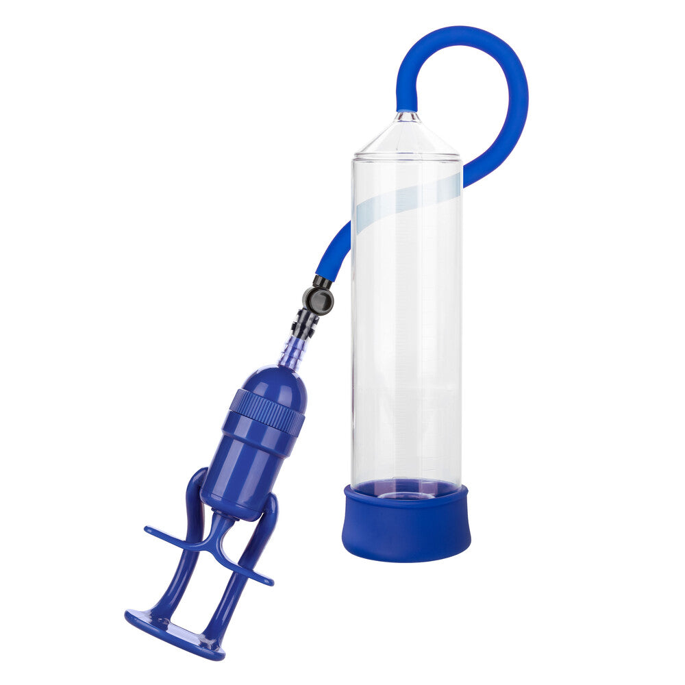 Blue and clear cylinder pump for personal enhancement.
