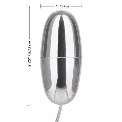 Silver bullet vibrator with length and width measurements.
