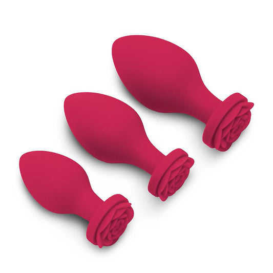 Red rose butt plugs set, Secret Kisses Rosegasm, for cheeky fun.