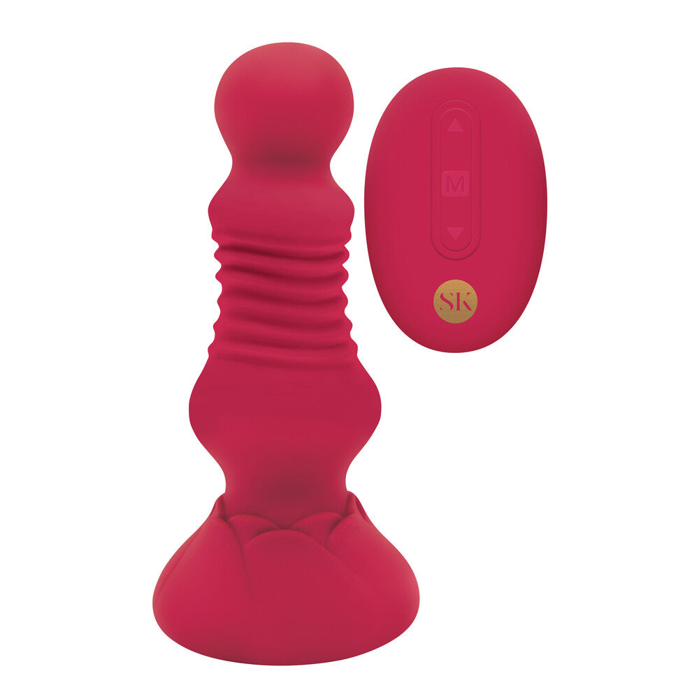 Red Secret Kisses rosebud plug with remote.