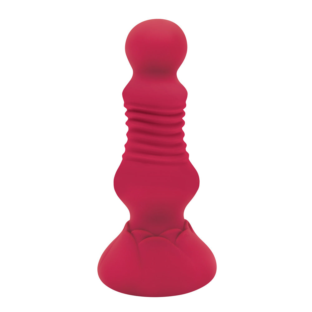 Red rosebud butt plug for intimate pleasure.
