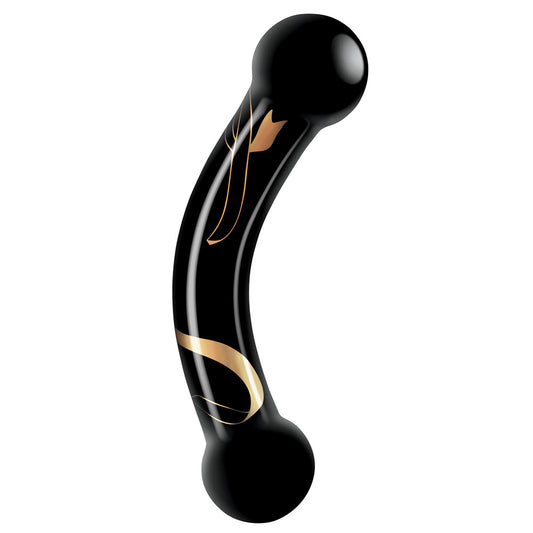Black double-ended dildo with gold design
