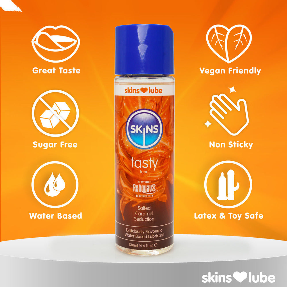 Skins Salted Caramel Seduction Lube: tasty, vegan, toy & latex-safe fun.