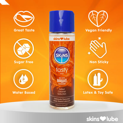 Skins Salted Caramel Seduction Lube: tasty, vegan, toy & latex-safe fun.