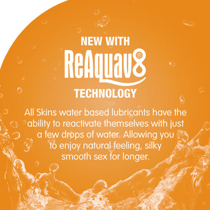 Skins ReAquav8 water-based lube reactivates with water. Smooth, silky sex for longer!
