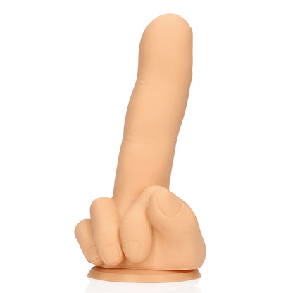Cheeky 'Up Yours' dildo by Shots Toys. Beige, hand-shaped base and phallic middle finger. Confidence, body positivity.