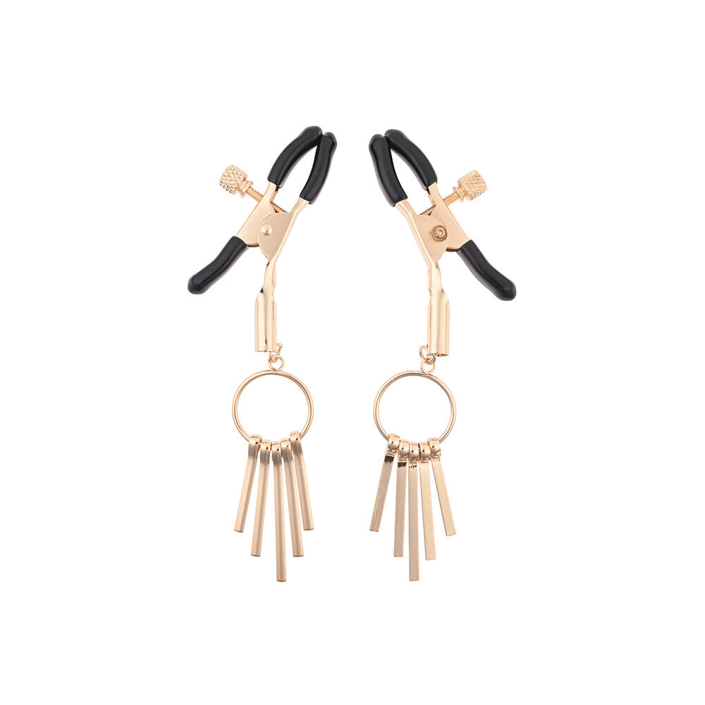 Nipple clamps with golden fringe for a playful touch