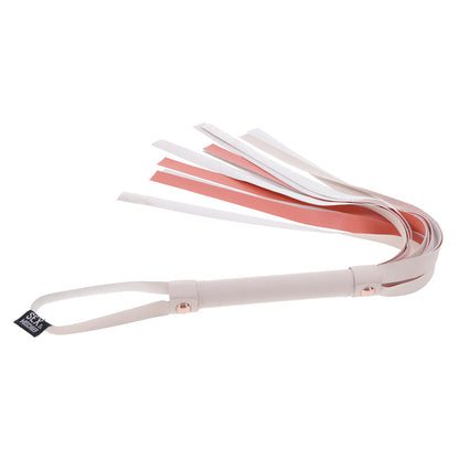 Sportsheets Sex & Mischief flogger with peach and white stripes.
