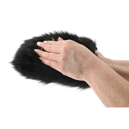 Hands caress Sportsheets black faux fur Spiked Sensory Mitt.