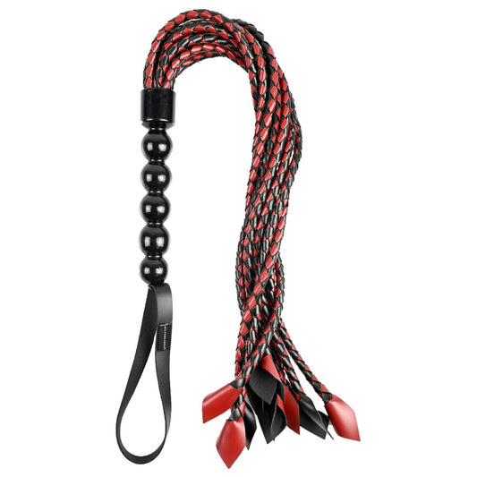 Sportsheets saffron braided flogger in red and black.
