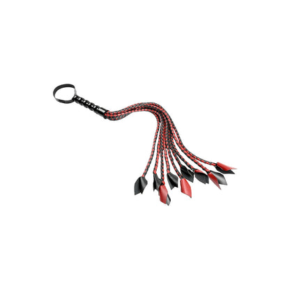 Sportsheets Saffron Braided Flogger, red and black.
